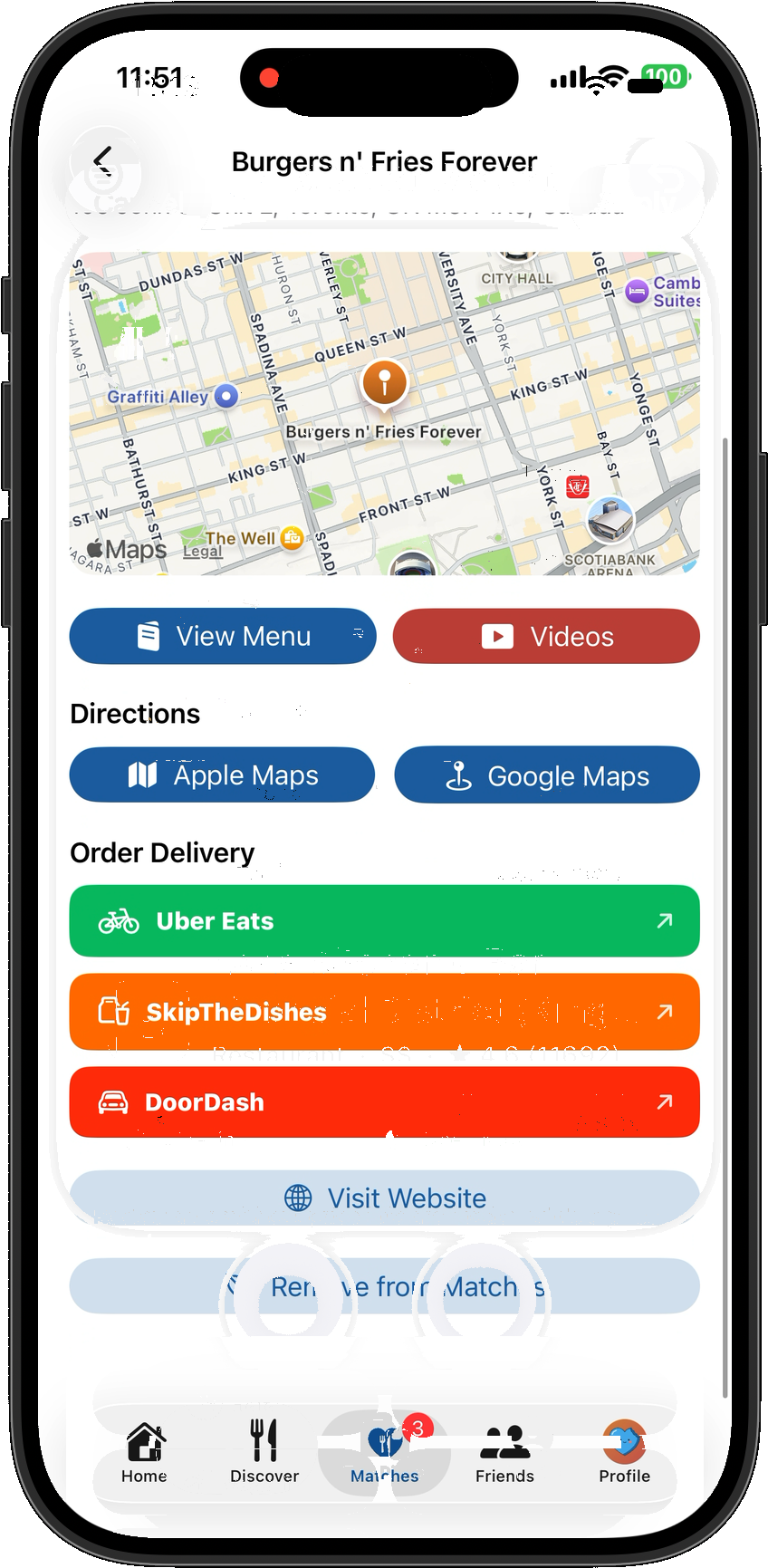 Directions and one-tap delivery buttons