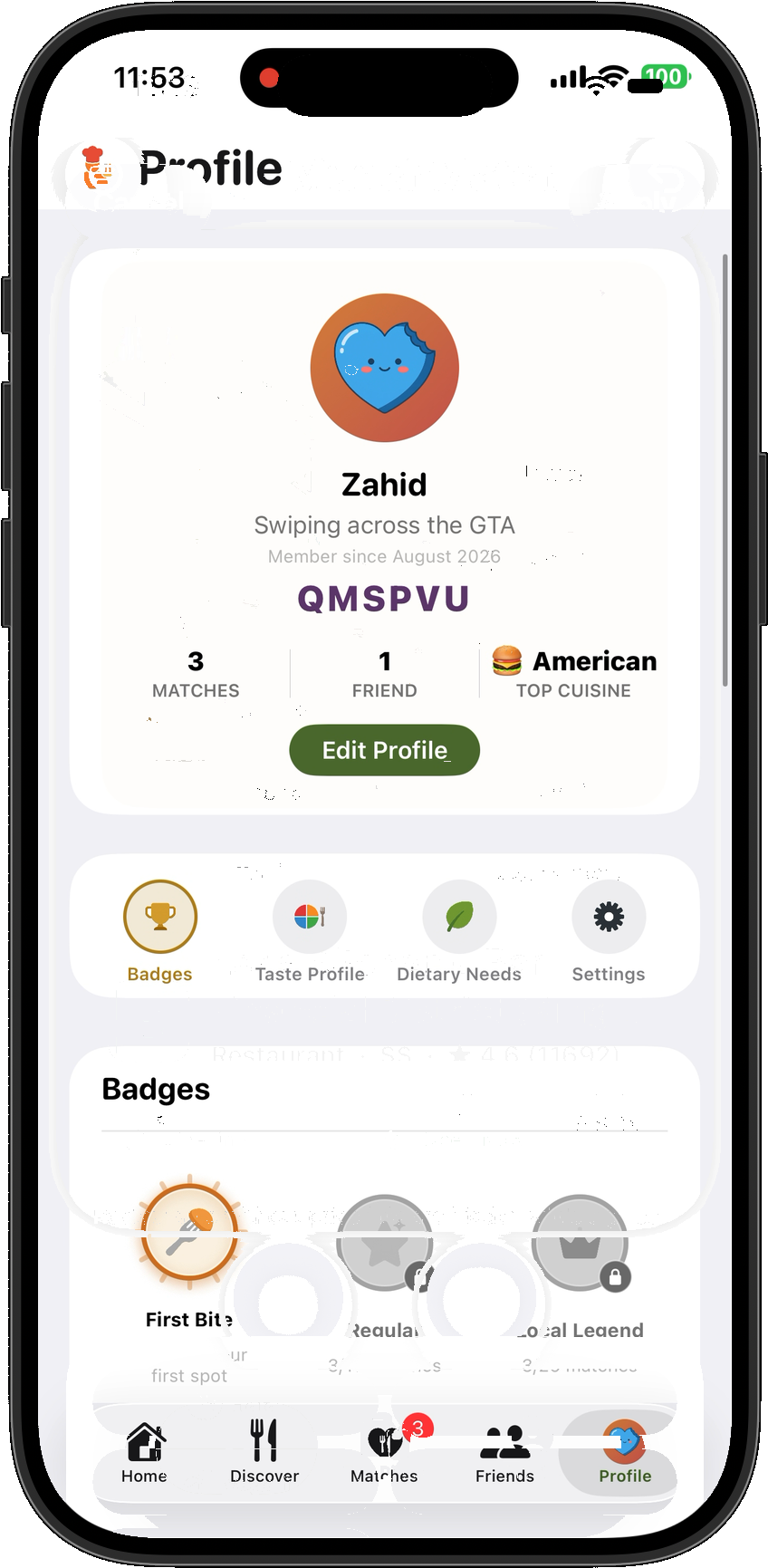 Unlockable badges and activity stats on your profile
